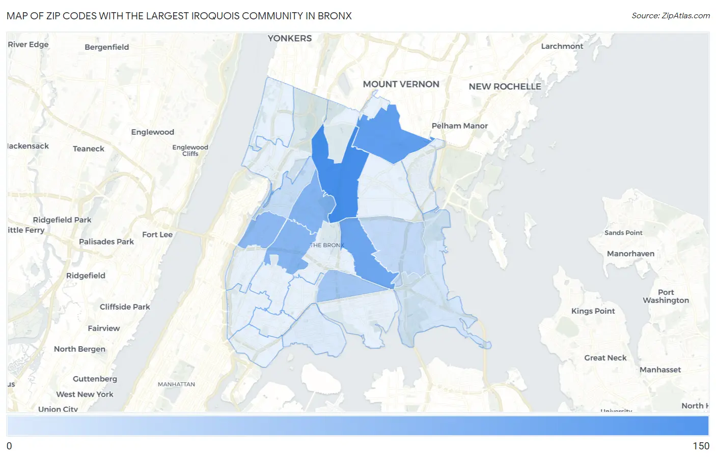 Zip Codes with the Largest Iroquois Community in Bronx Map