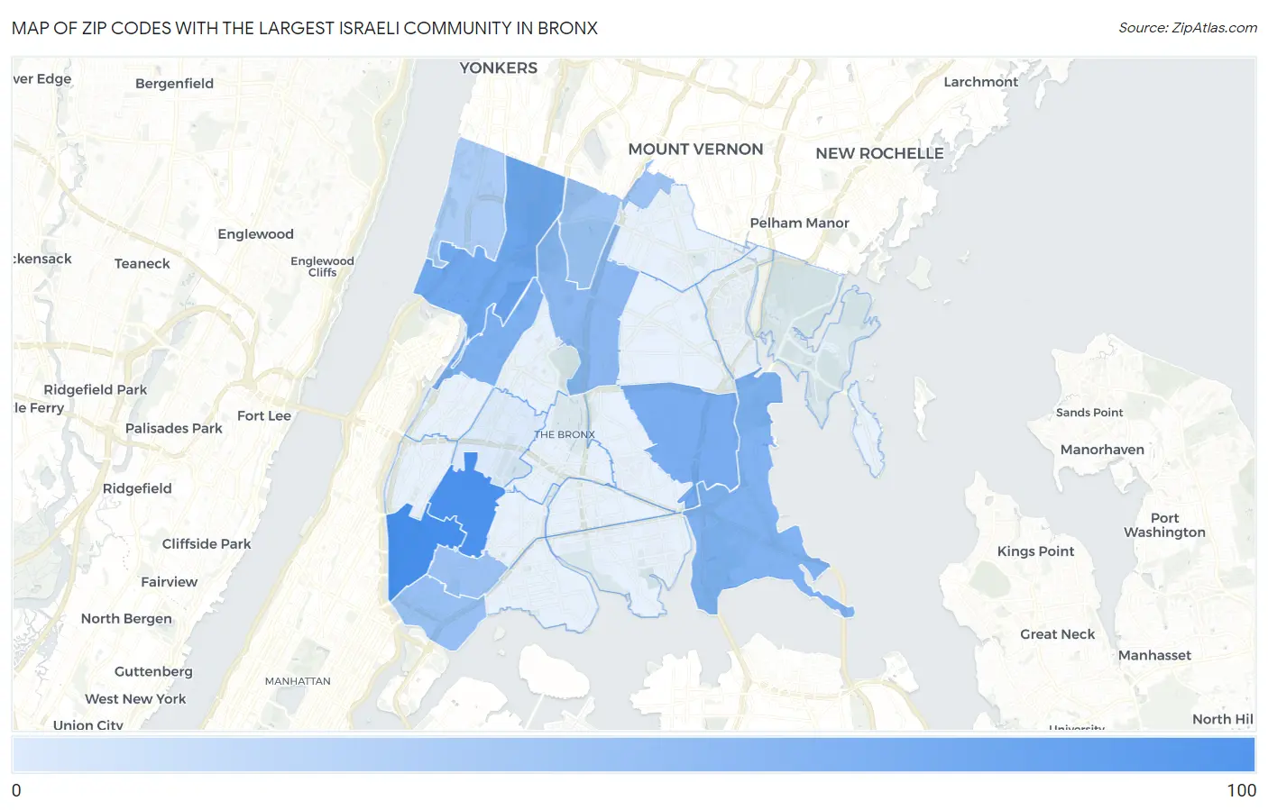 Zip Codes with the Largest Israeli Community in Bronx Map