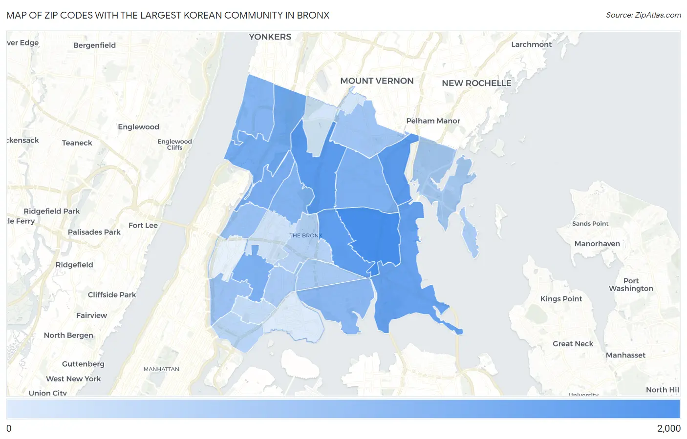 Zip Codes with the Largest Korean Community in Bronx Map