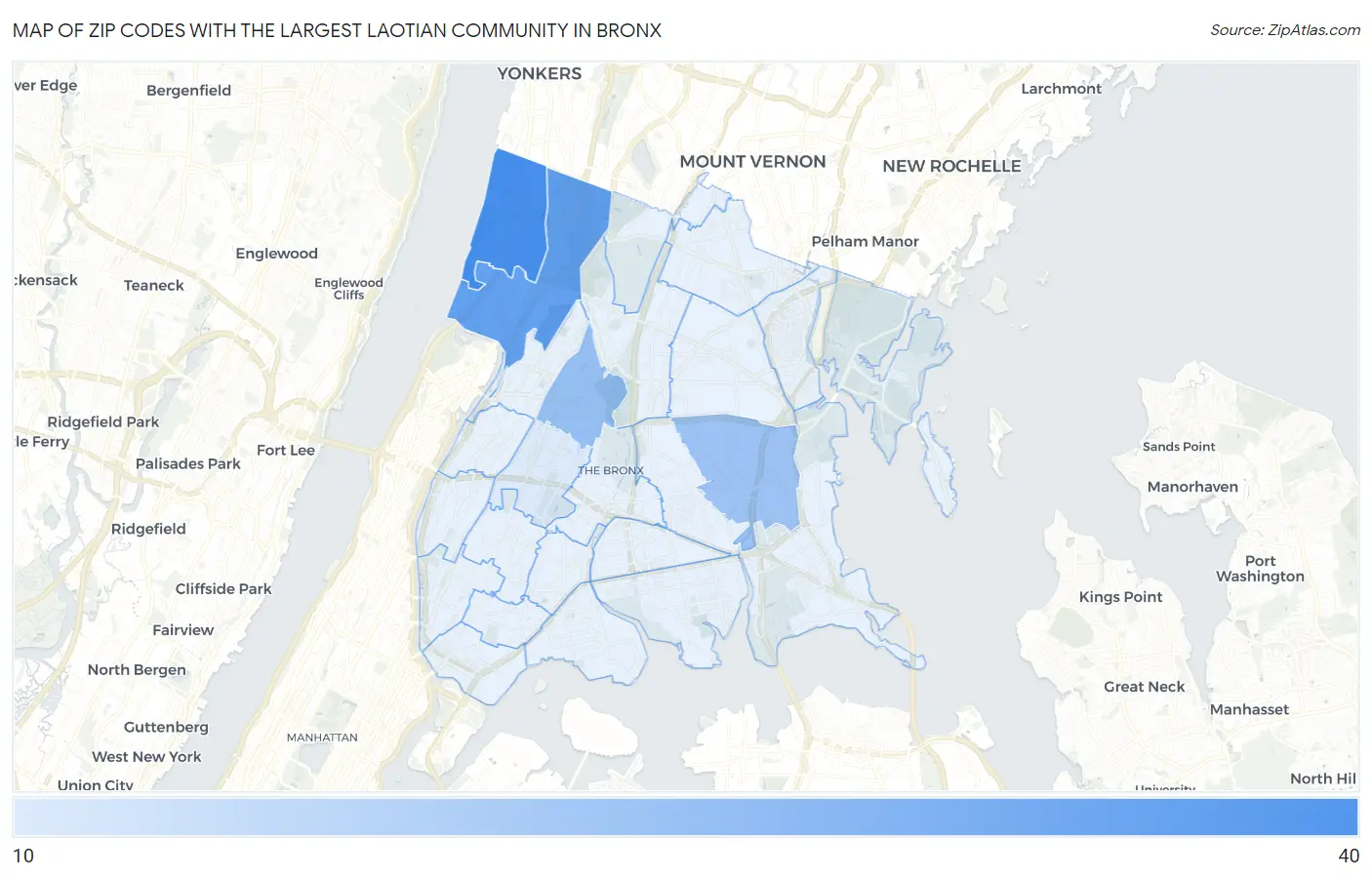 Zip Codes with the Largest Laotian Community in Bronx Map