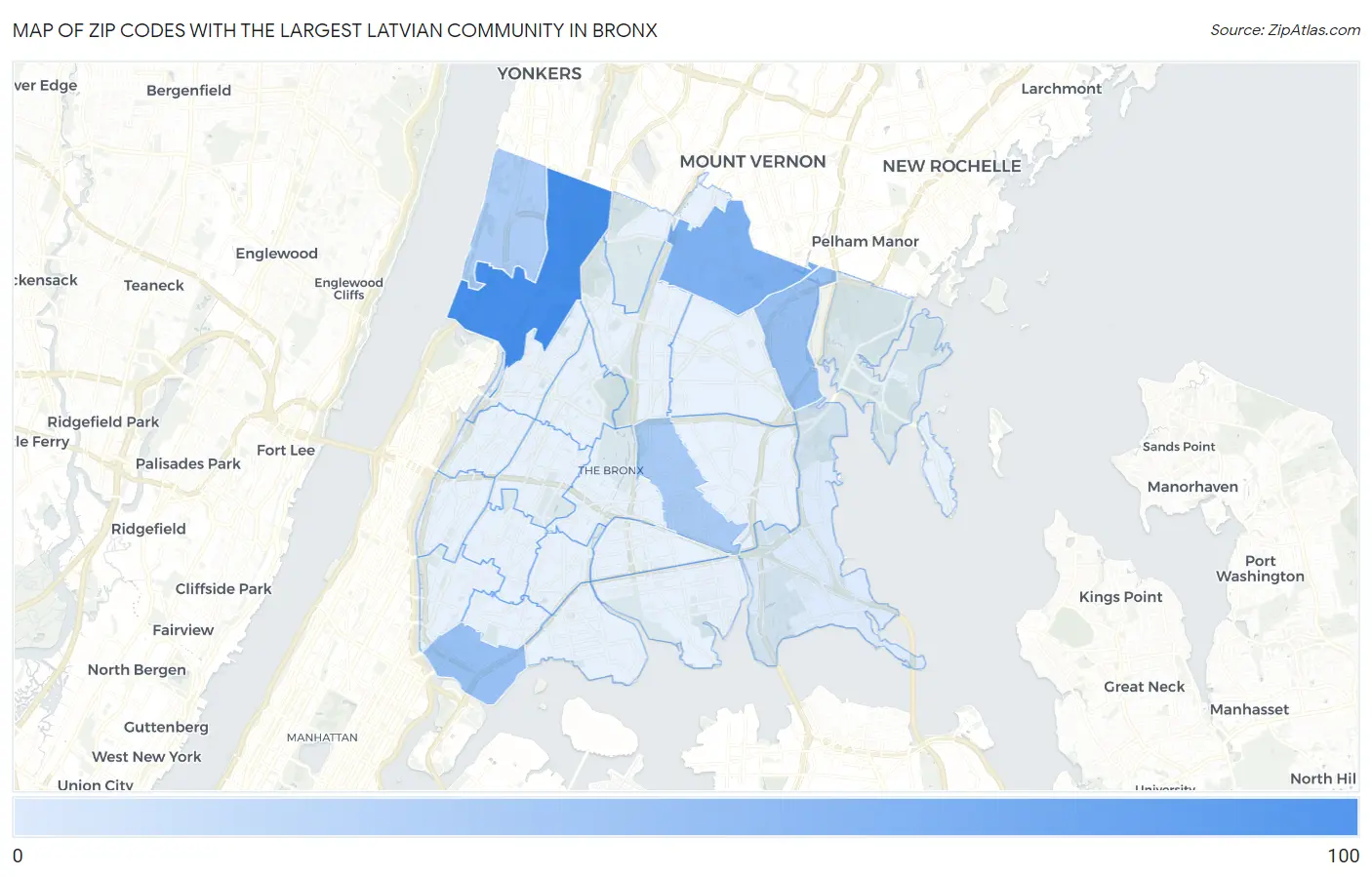 Zip Codes with the Largest Latvian Community in Bronx Map