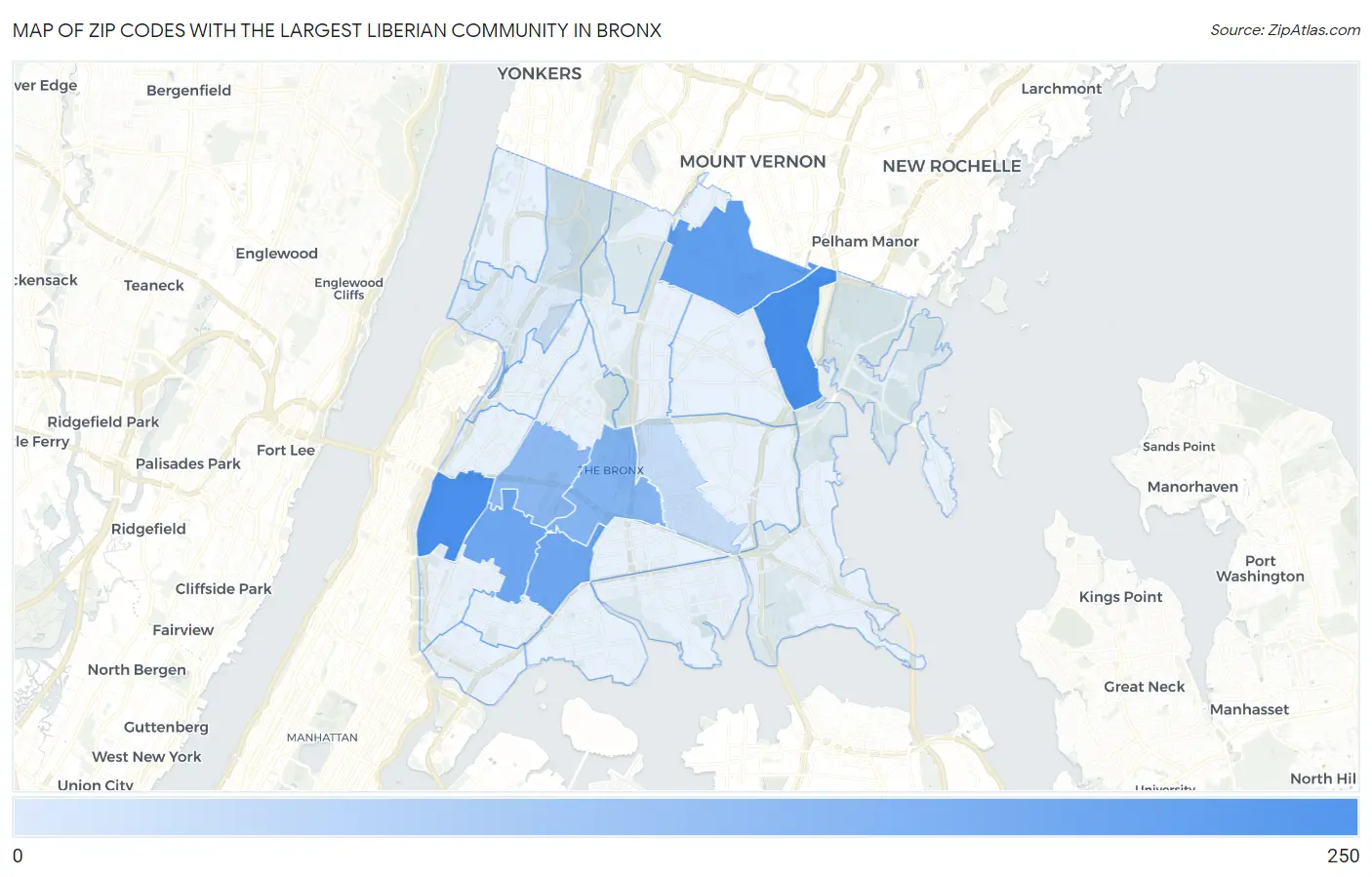 Zip Codes with the Largest Liberian Community in Bronx Map