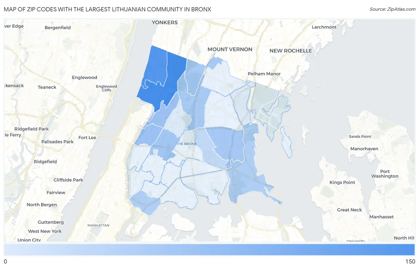 Zip Codes with the Largest Lithuanian Community in Bronx Map