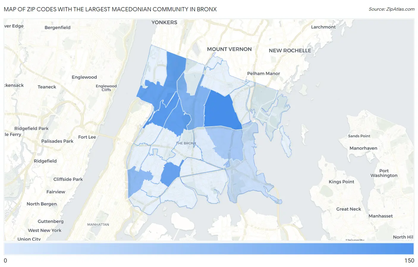 Zip Codes with the Largest Macedonian Community in Bronx Map