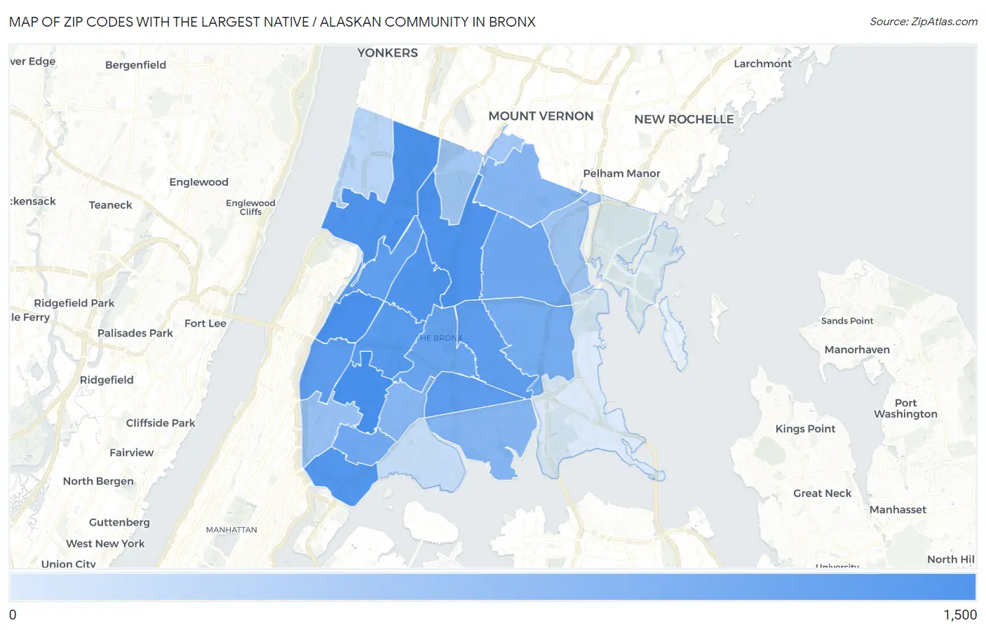 Zip Codes with the Largest Native / Alaskan Community in Bronx Map