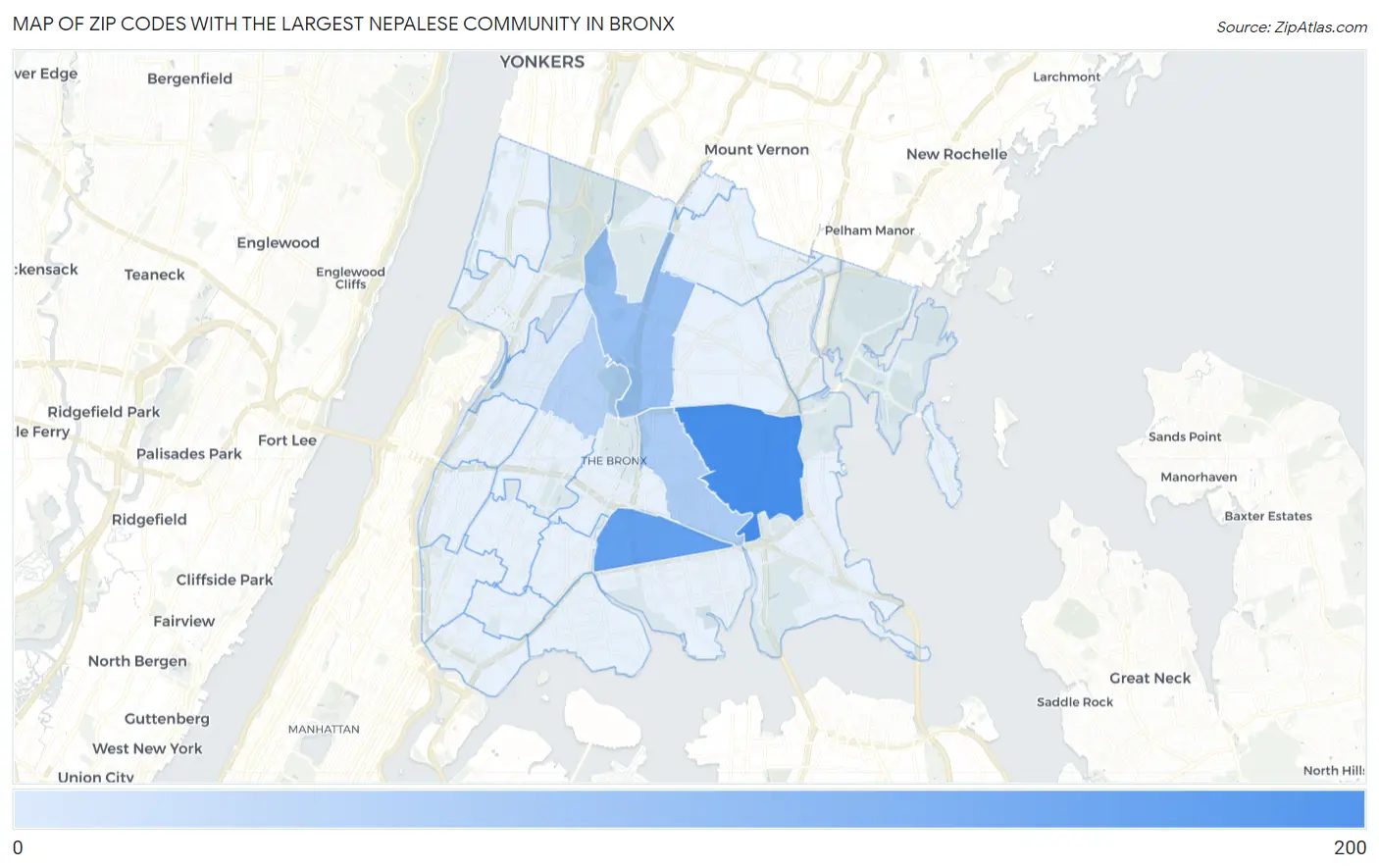 Zip Codes with the Largest Nepalese Community in Bronx Map