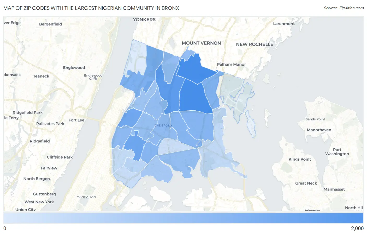 Zip Codes with the Largest Nigerian Community in Bronx Map