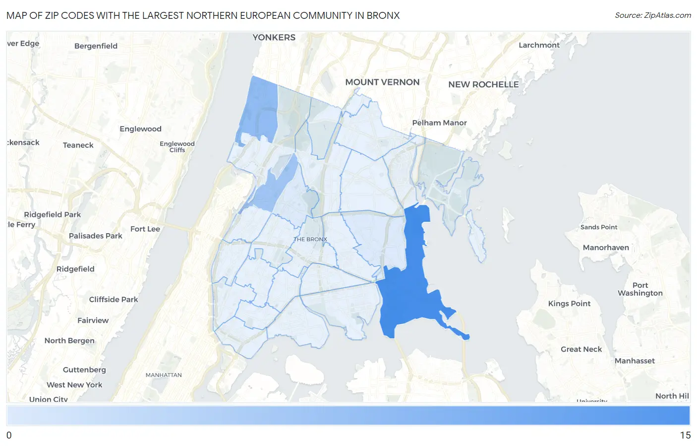 Zip Codes with the Largest Northern European Community in Bronx Map