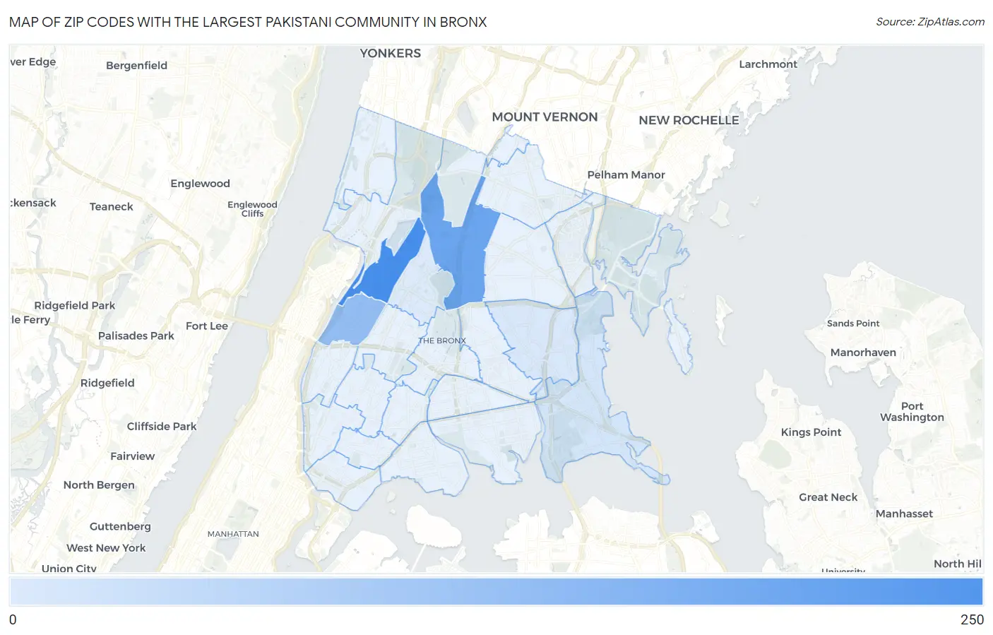 Zip Codes with the Largest Pakistani Community in Bronx Map