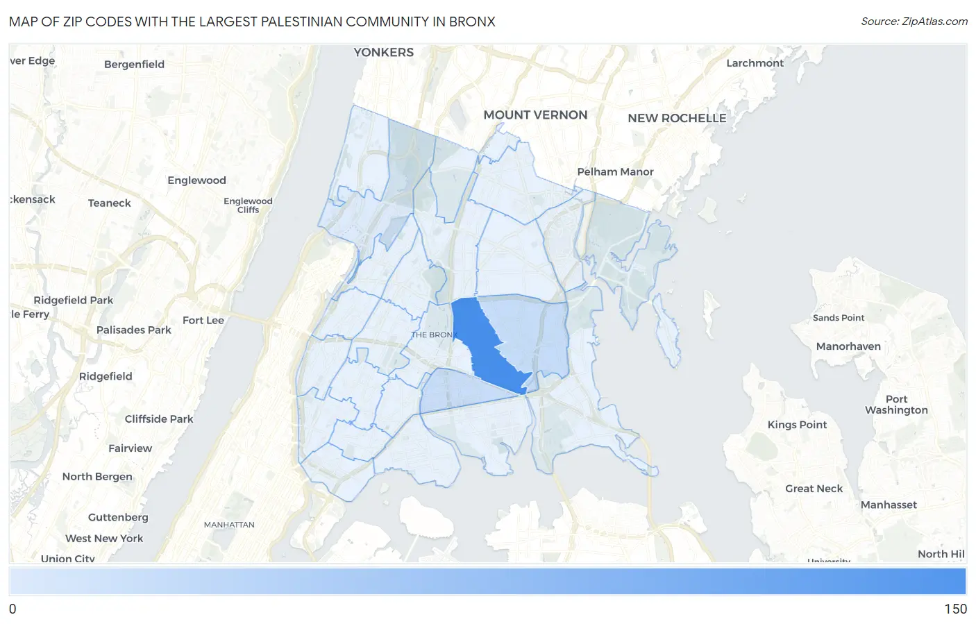 Zip Codes with the Largest Palestinian Community in Bronx Map