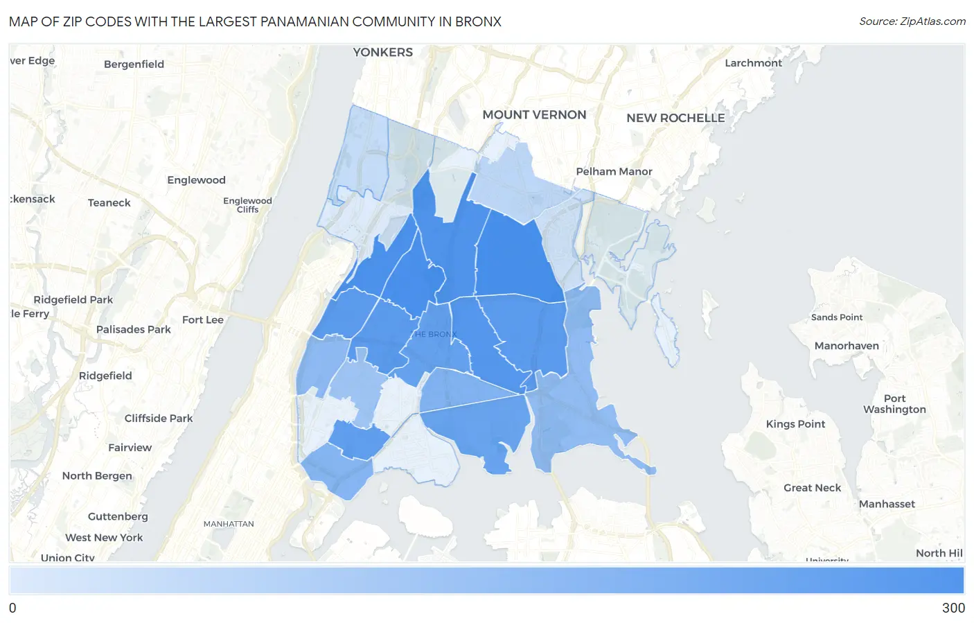Zip Codes with the Largest Panamanian Community in Bronx Map