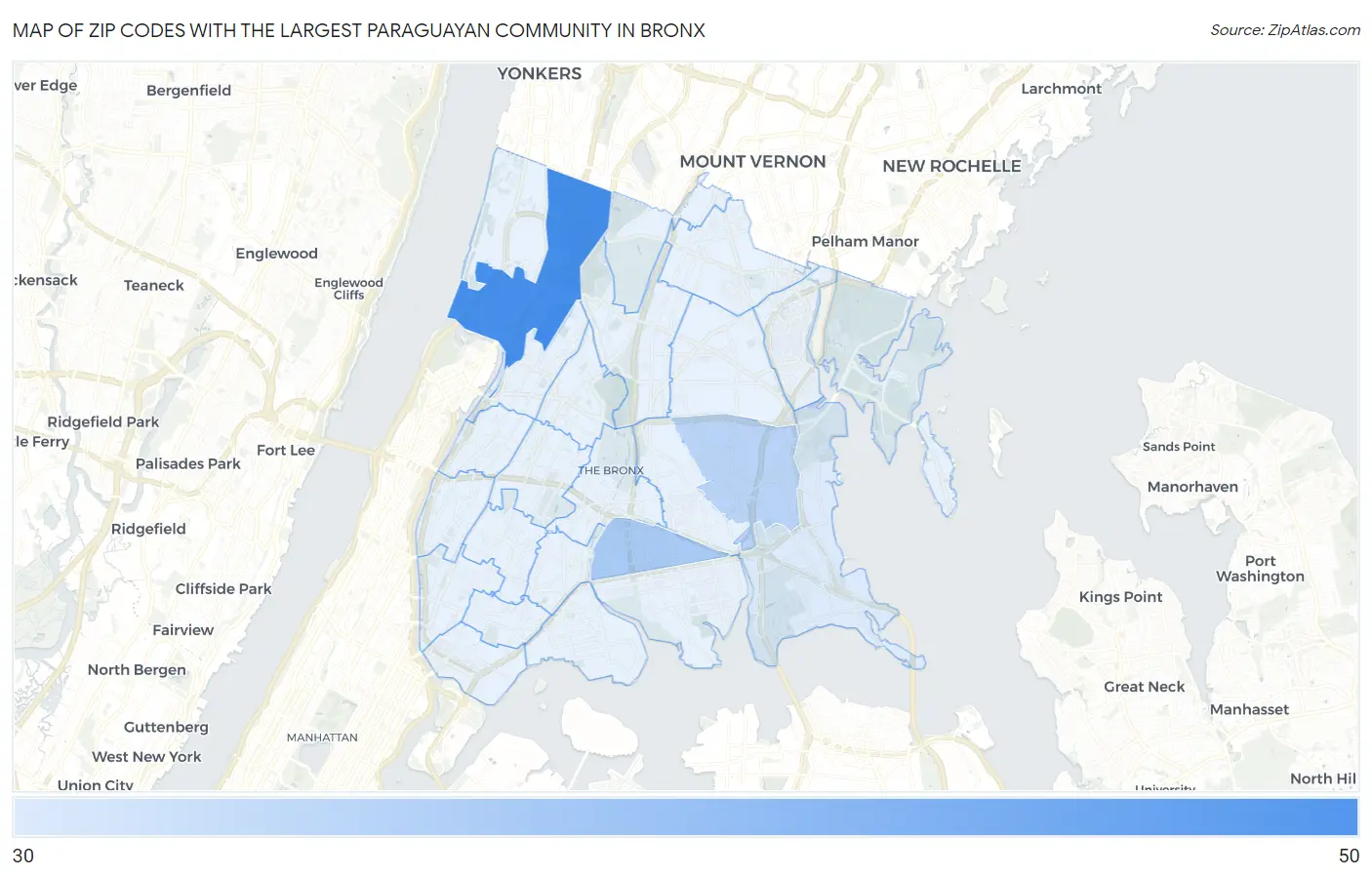 Zip Codes with the Largest Paraguayan Community in Bronx Map
