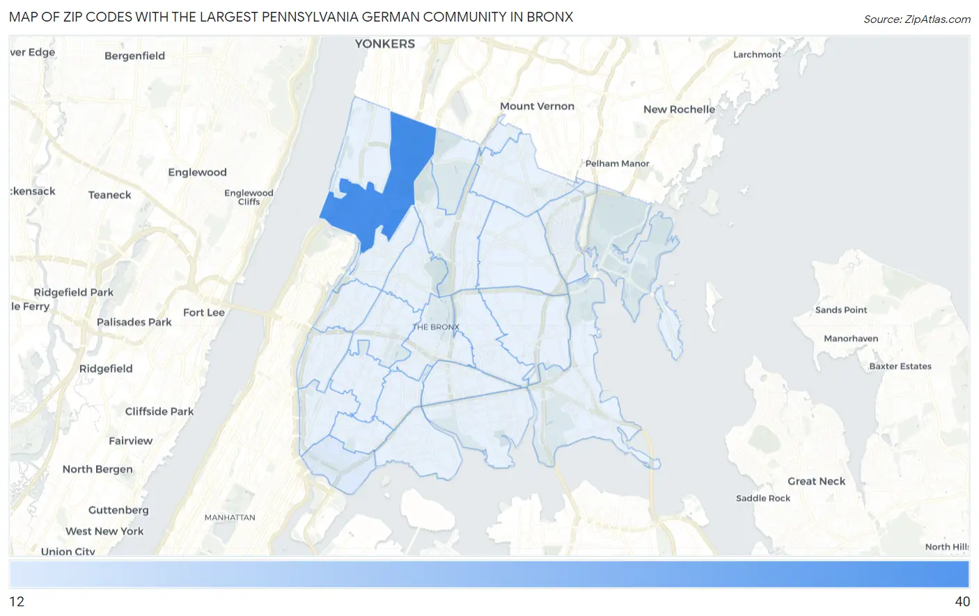 Zip Codes with the Largest Pennsylvania German Community in Bronx Map