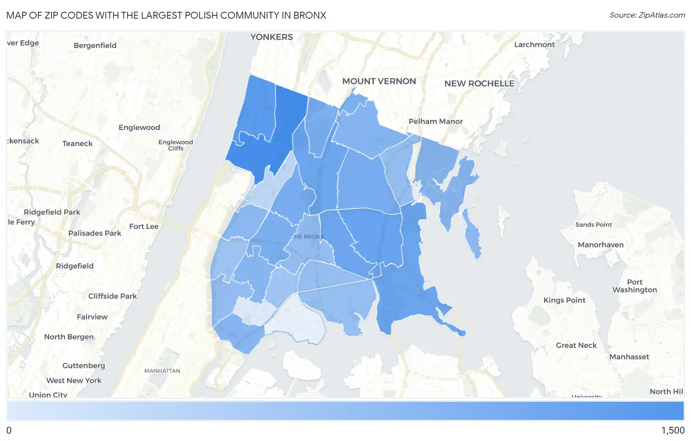 Zip Codes with the Largest Polish Community in Bronx Map