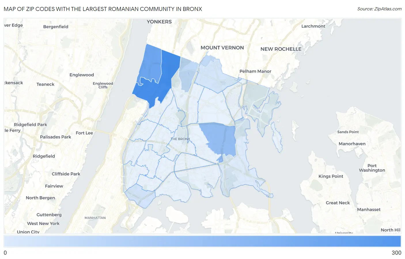 Zip Codes with the Largest Romanian Community in Bronx Map