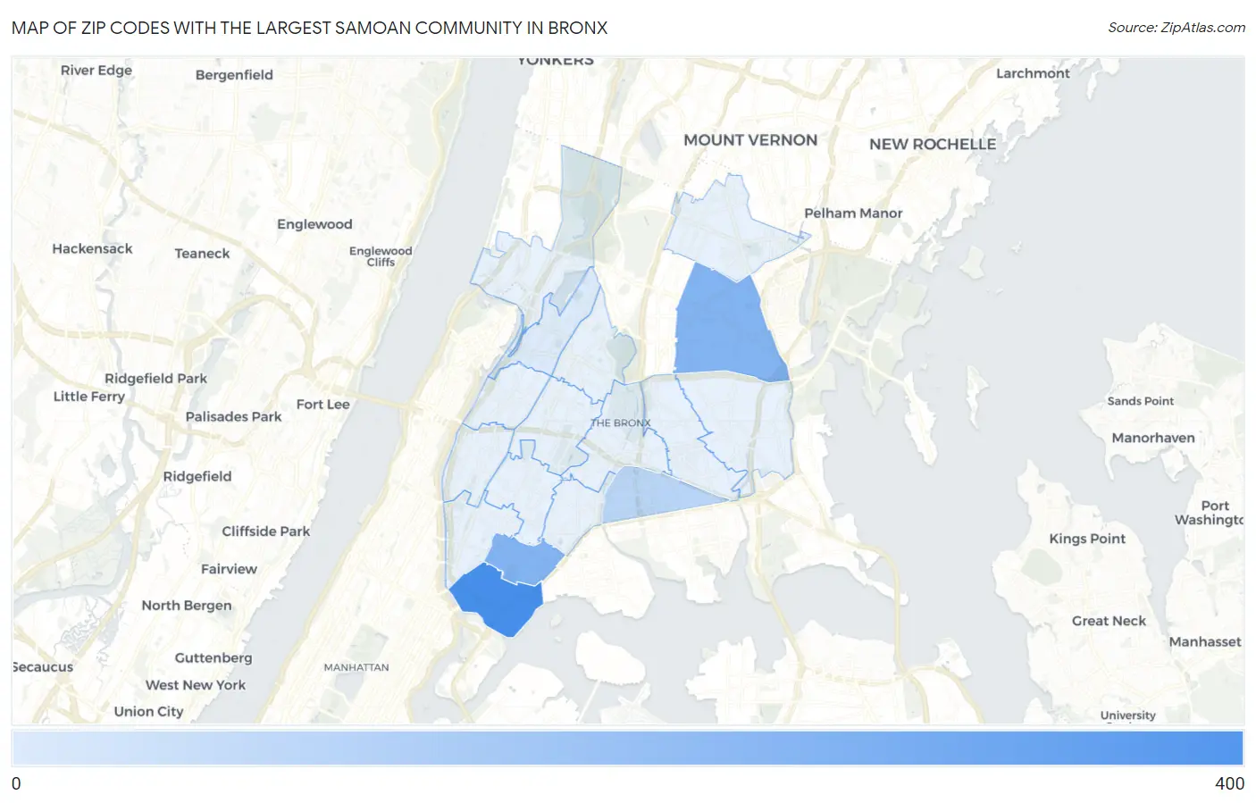 Zip Codes with the Largest Samoan Community in Bronx Map