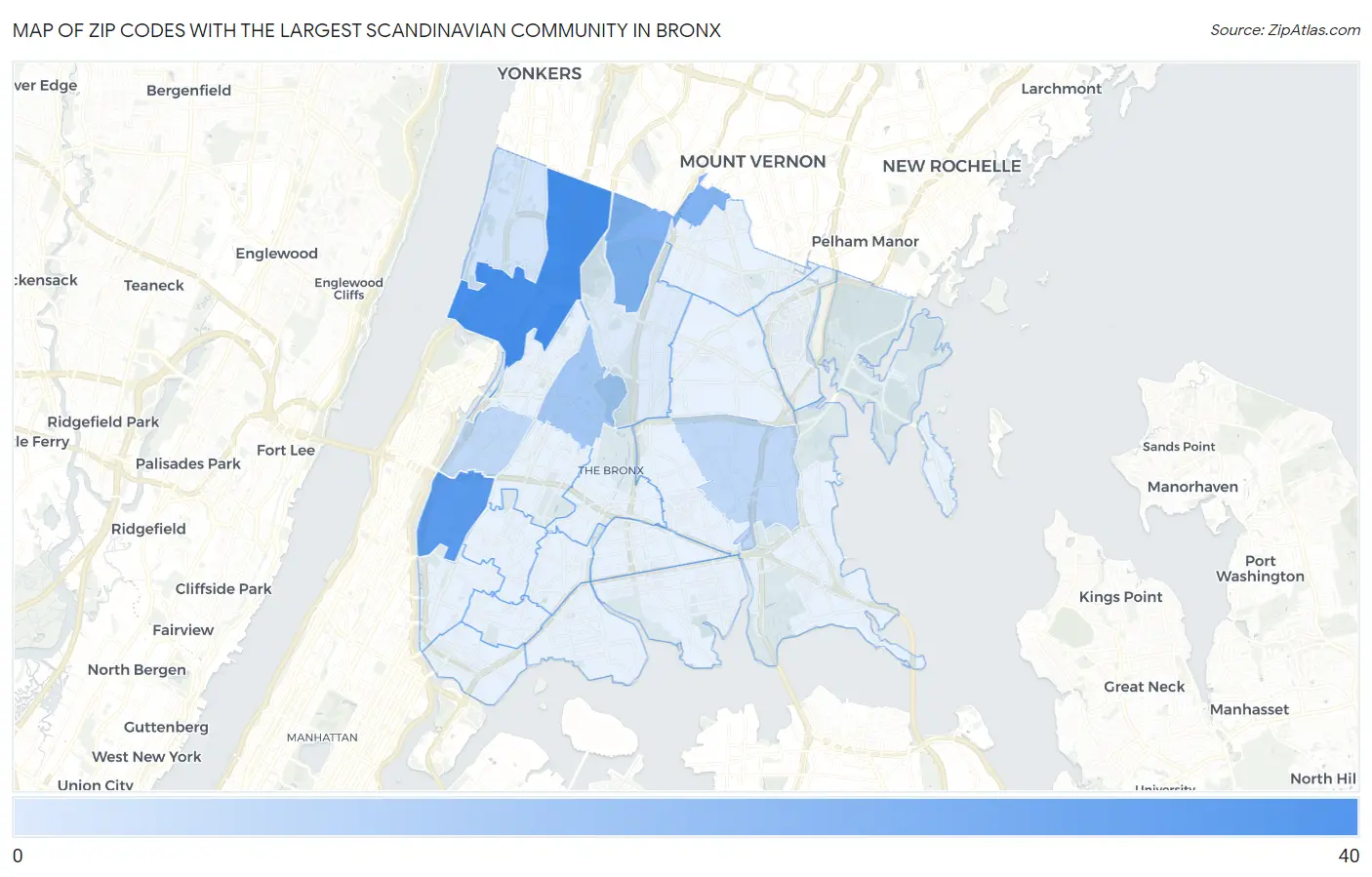 Zip Codes with the Largest Scandinavian Community in Bronx Map