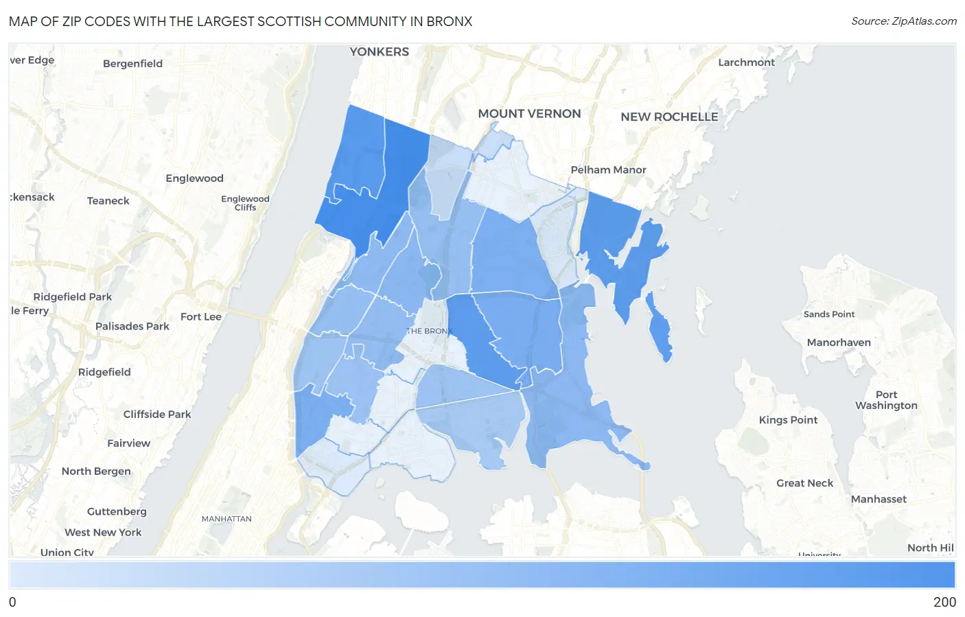 Zip Codes with the Largest Scottish Community in Bronx Map