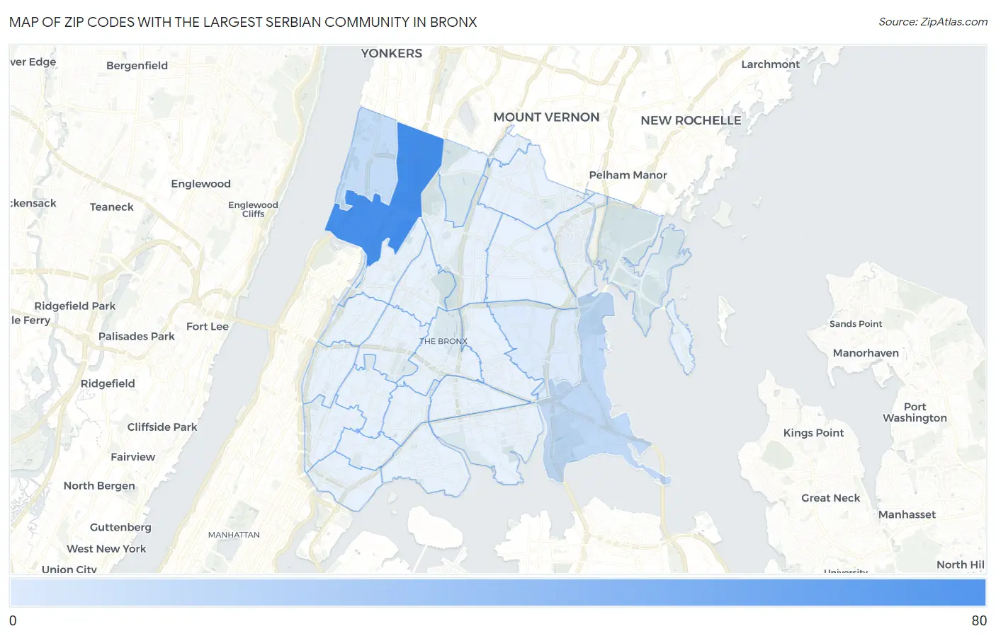 Zip Codes with the Largest Serbian Community in Bronx Map