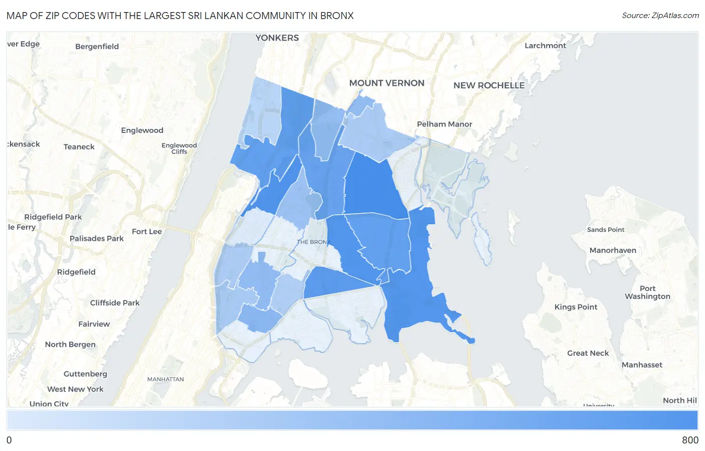 Zip Codes with the Largest Sri Lankan Community in Bronx Map