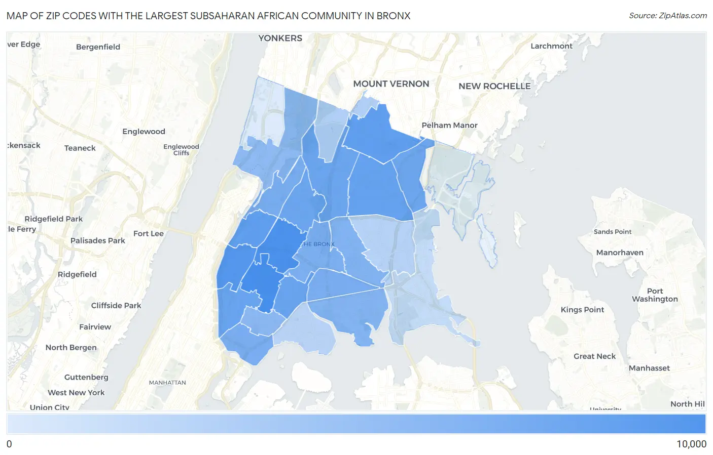 Zip Codes with the Largest Subsaharan African Community in Bronx Map