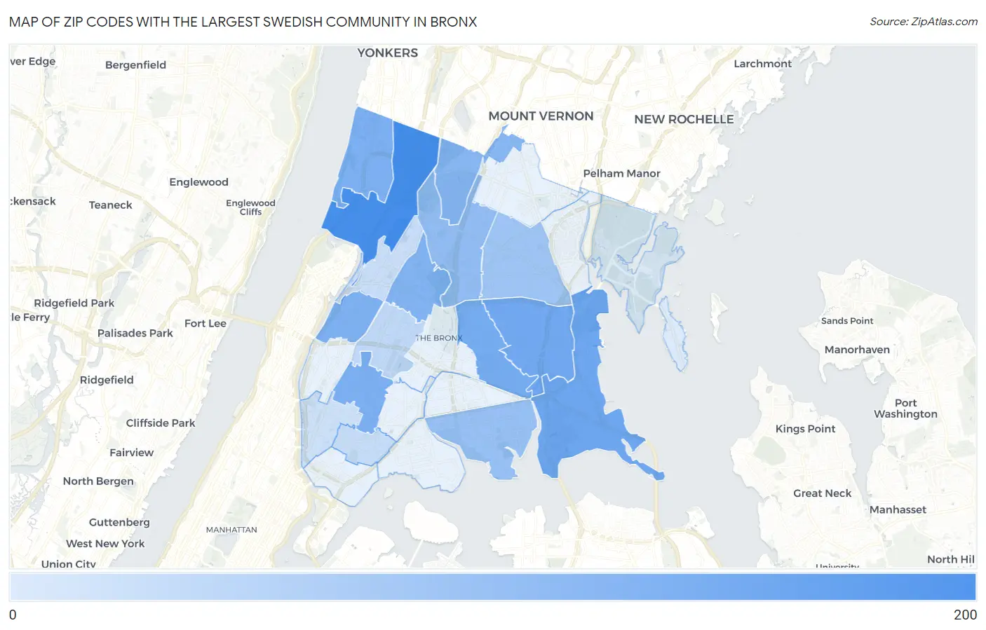 Zip Codes with the Largest Swedish Community in Bronx Map