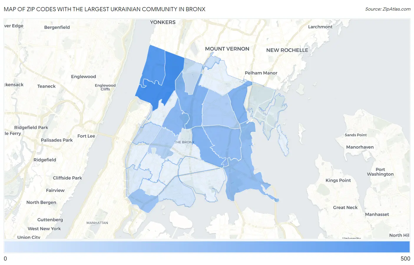 Zip Codes with the Largest Ukrainian Community in Bronx Map