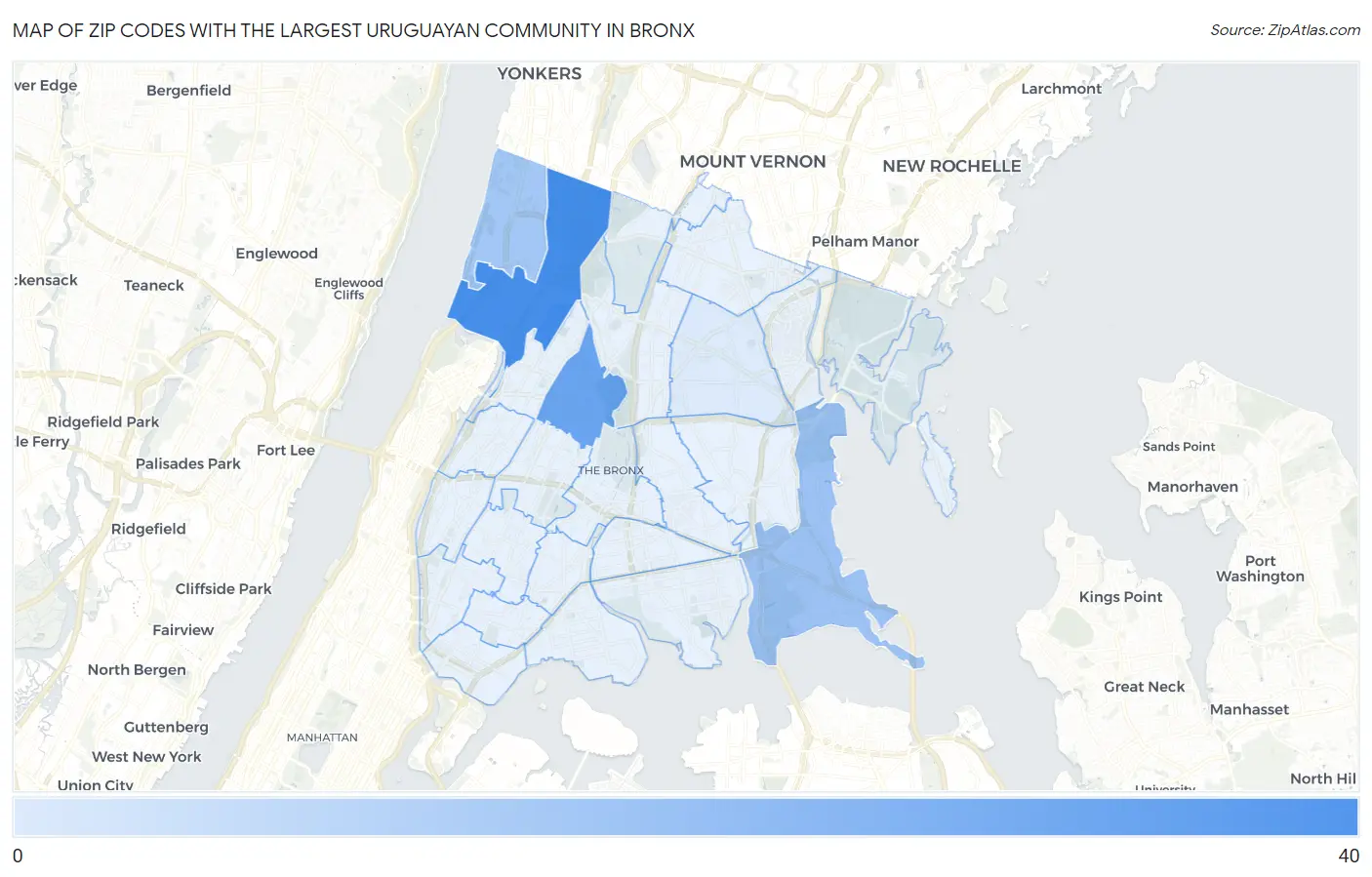 Zip Codes with the Largest Uruguayan Community in Bronx Map