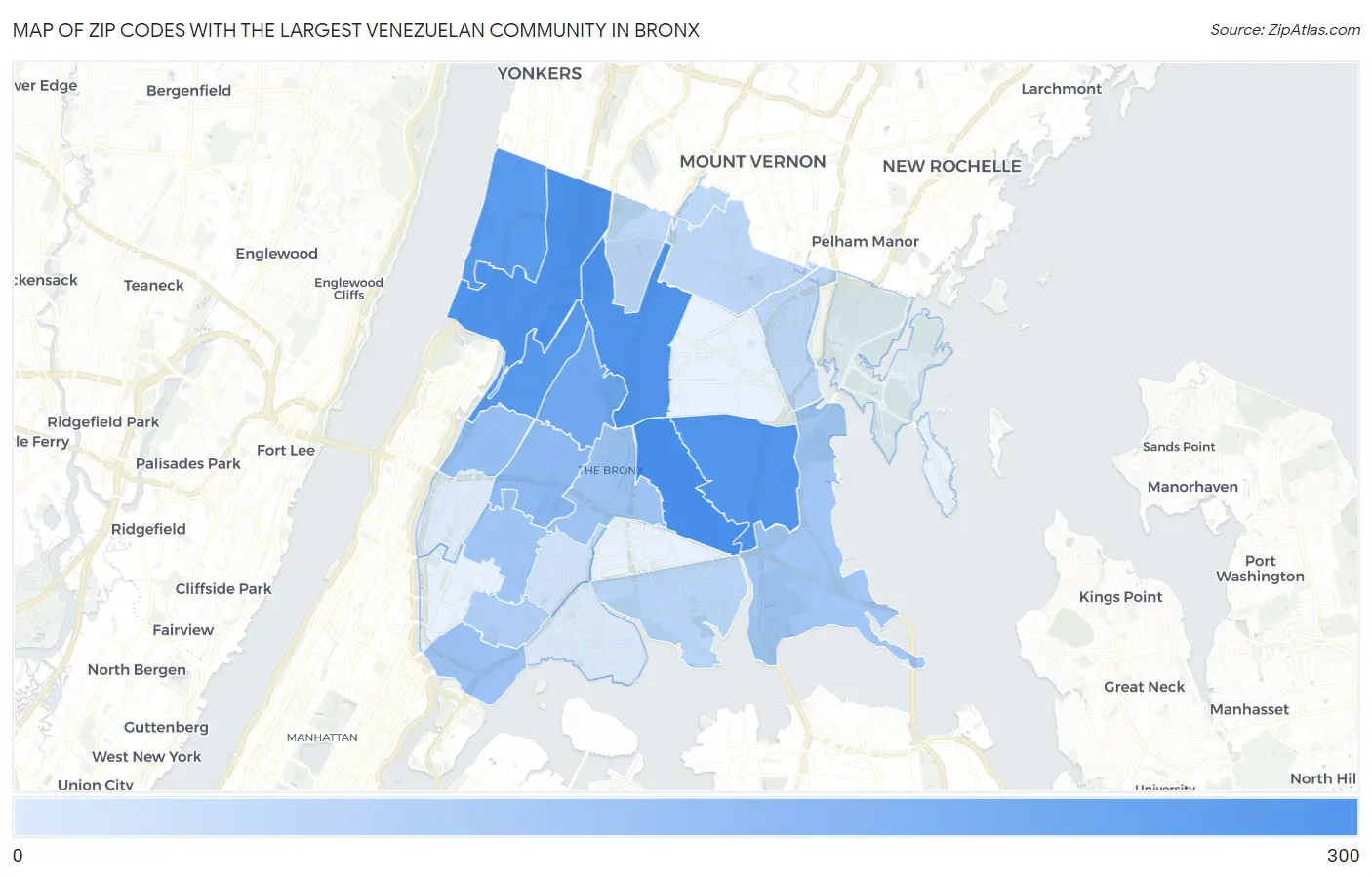 Zip Codes with the Largest Venezuelan Community in Bronx Map