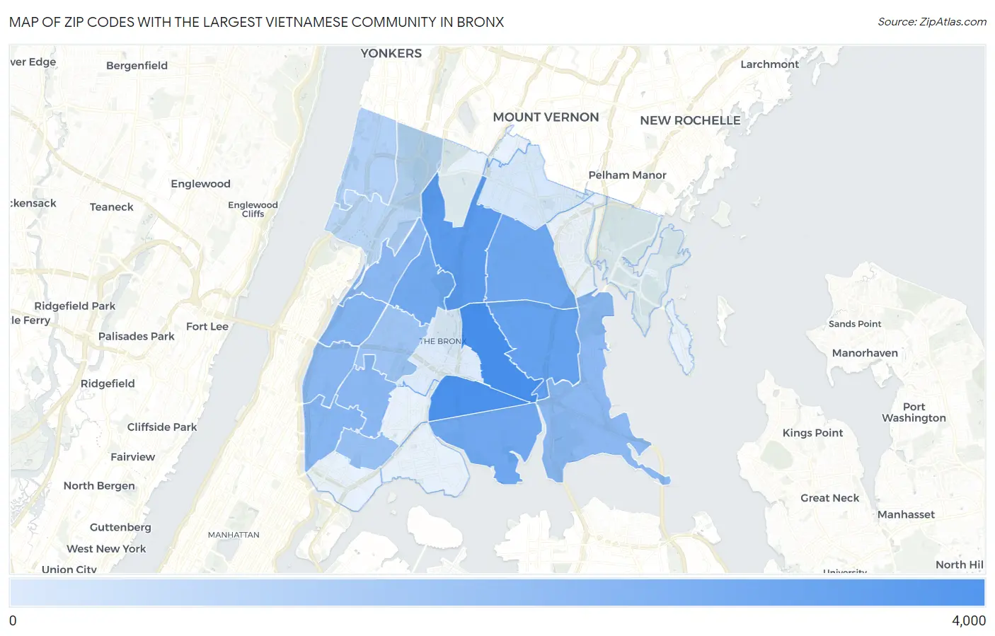 Zip Codes with the Largest Vietnamese Community in Bronx Map