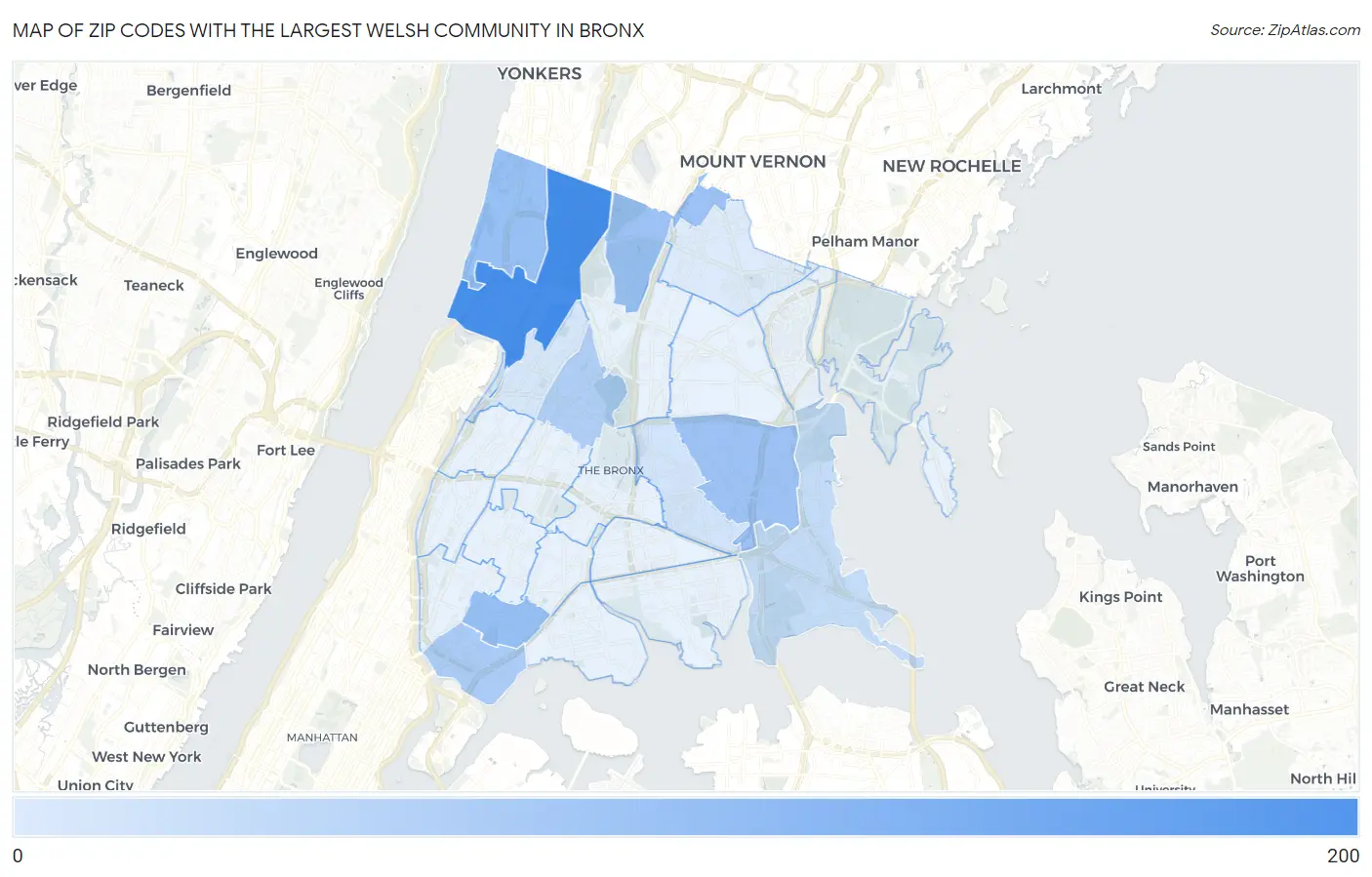 Zip Codes with the Largest Welsh Community in Bronx Map