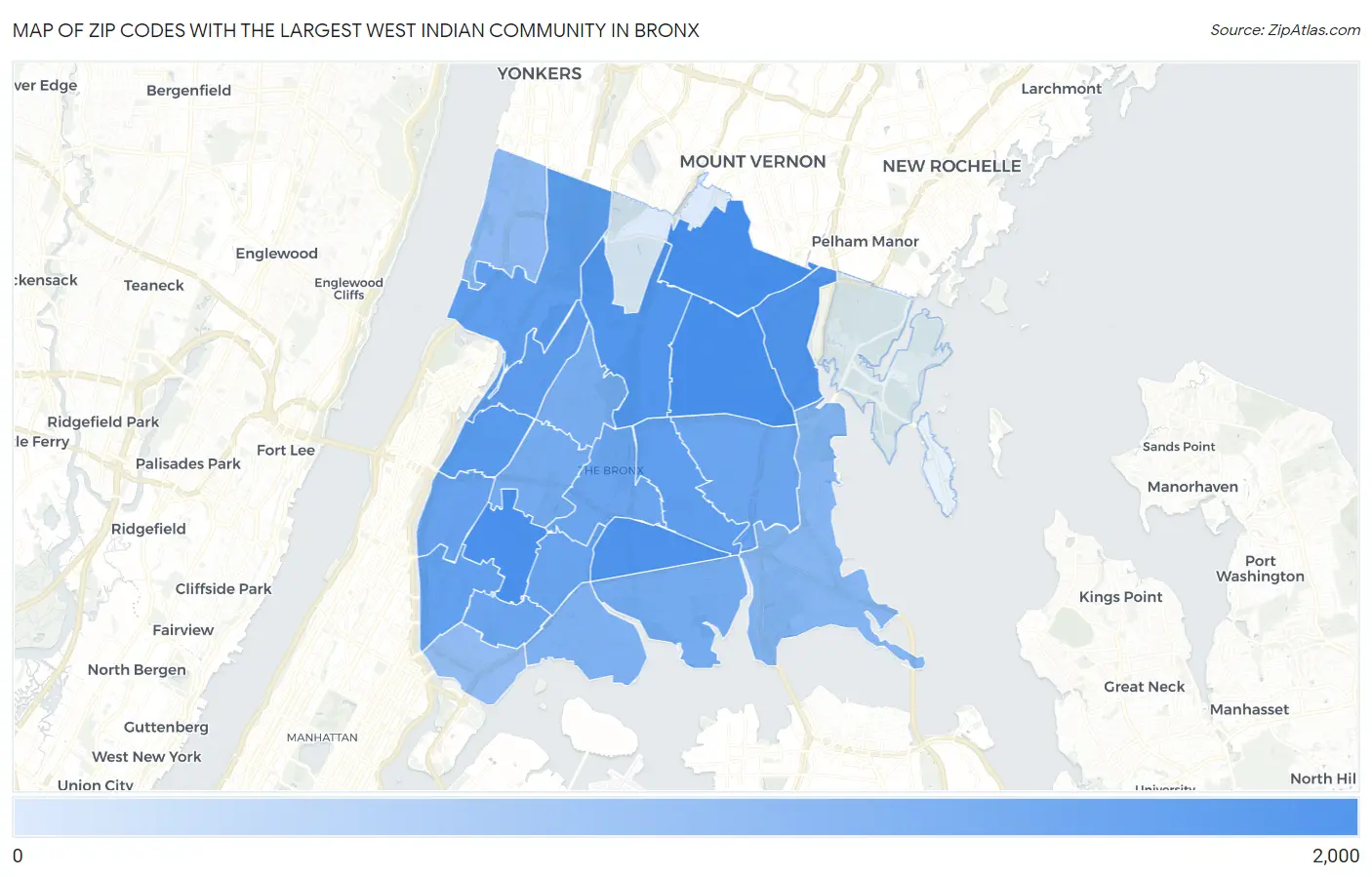 Zip Codes with the Largest West Indian Community in Bronx Map