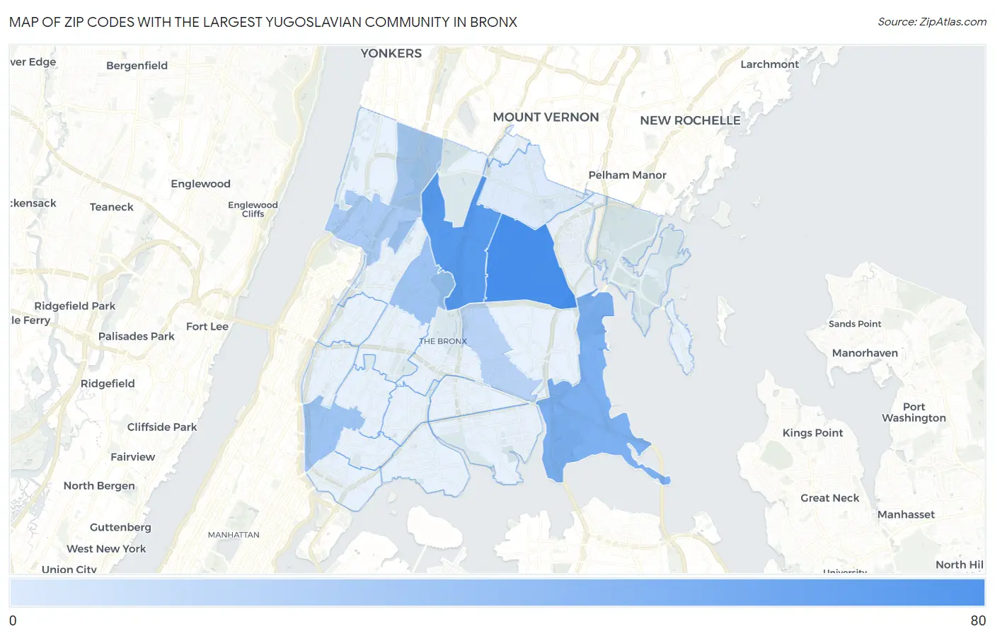 Zip Codes with the Largest Yugoslavian Community in Bronx Map