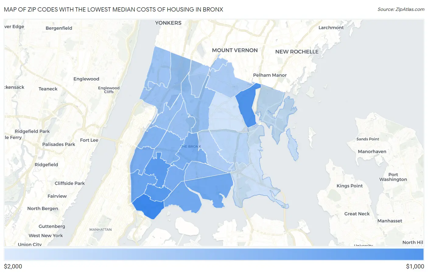 Zip Codes with the Lowest Median Costs of Housing in Bronx Map