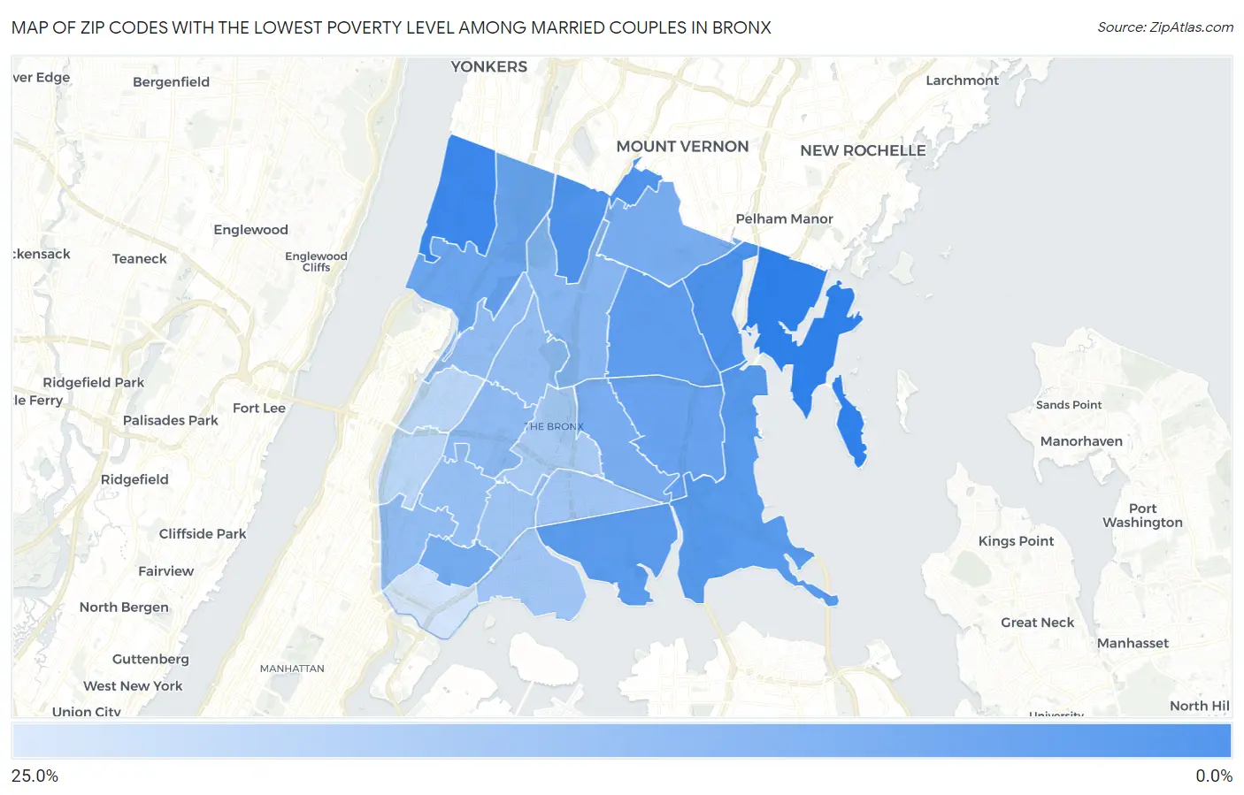 Zip Codes with the Lowest Poverty Level Among Married Couples in Bronx Map