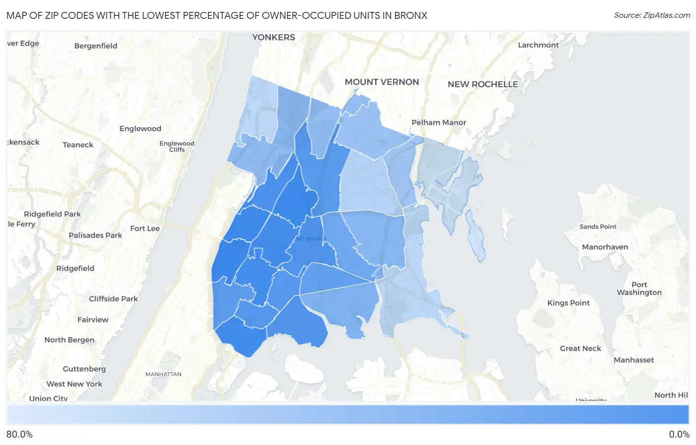 Zip Codes with the Lowest Percentage of Owner-Occupied Units in Bronx Map