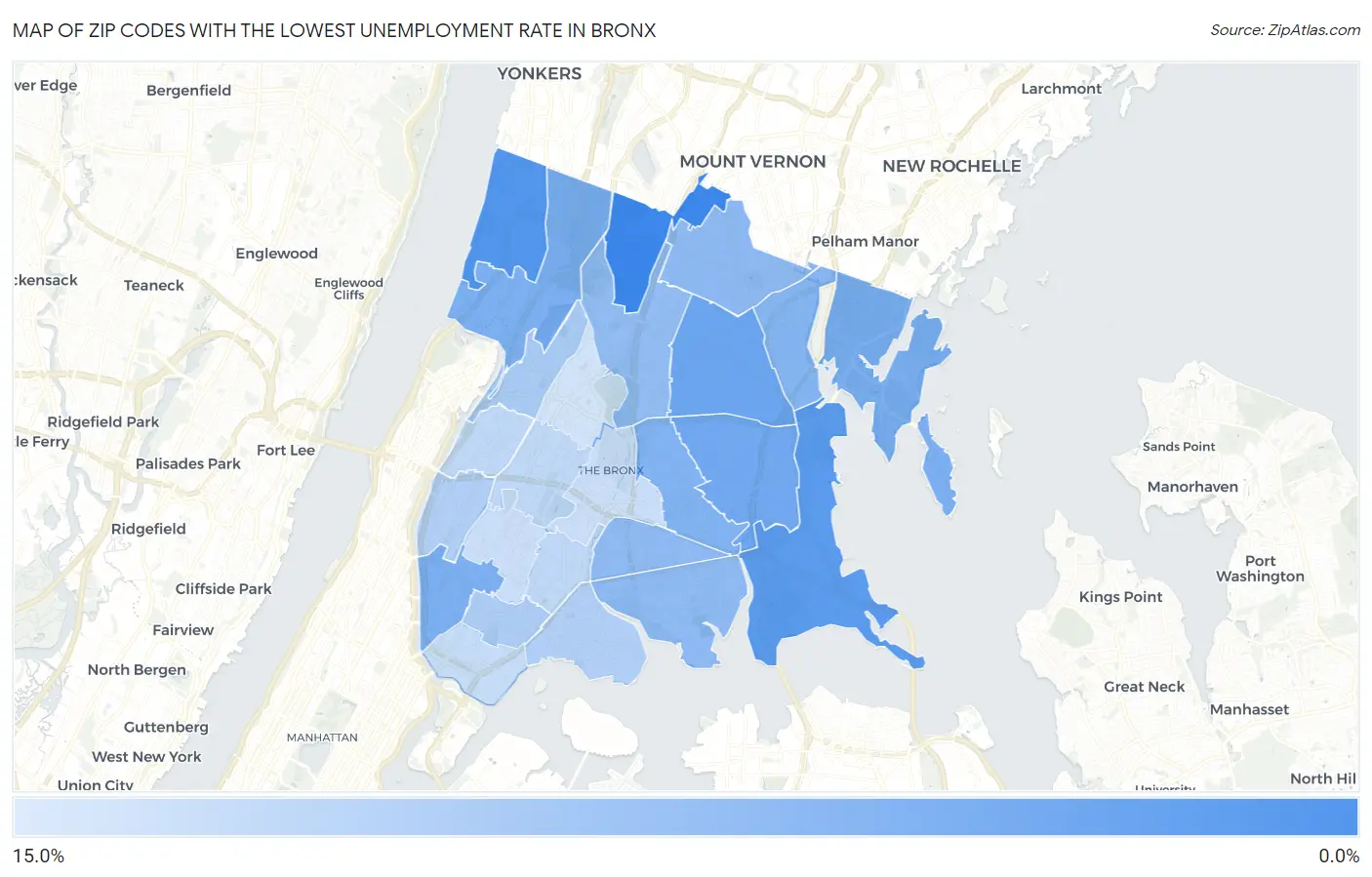 Zip Codes with the Lowest Unemployment Rate in Bronx Map