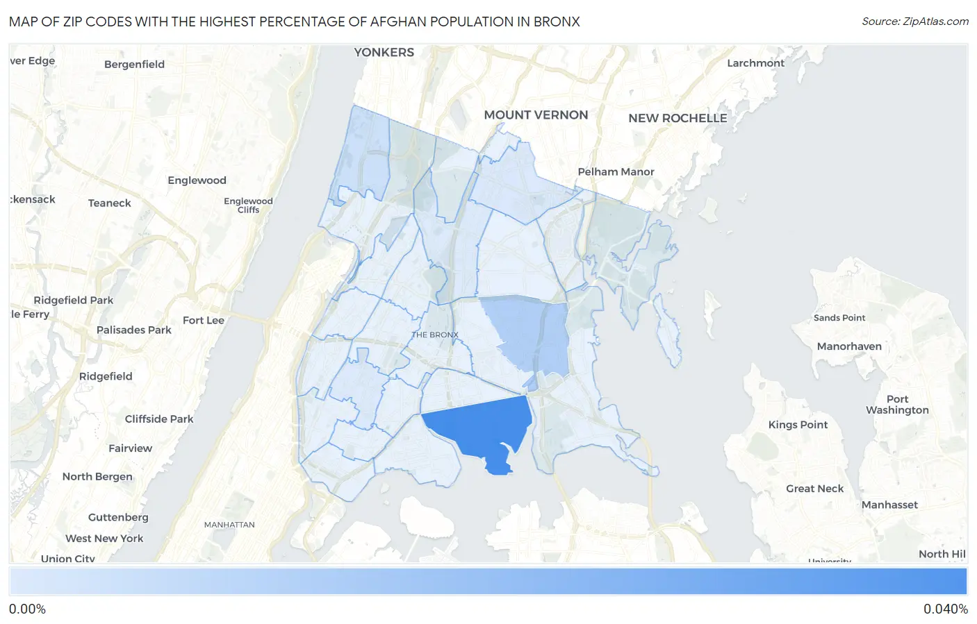 Zip Codes with the Highest Percentage of Afghan Population in Bronx Map