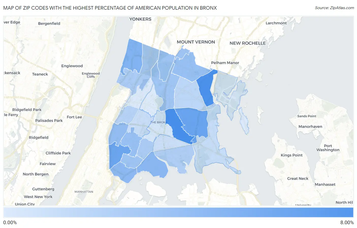 Zip Codes with the Highest Percentage of American Population in Bronx Map