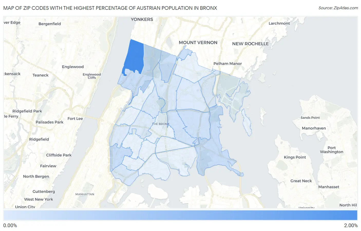 Zip Codes with the Highest Percentage of Austrian Population in Bronx Map