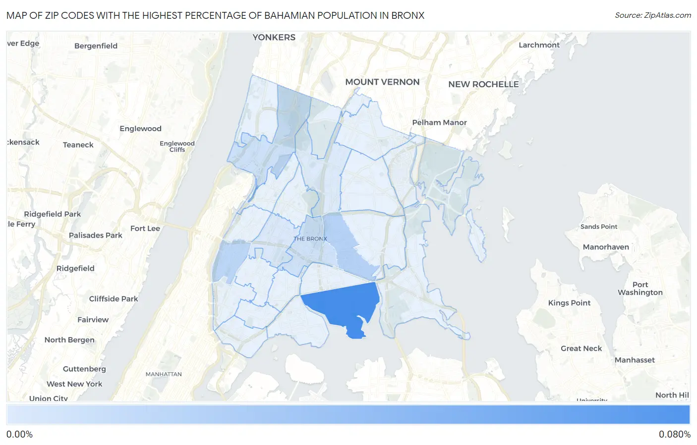 Zip Codes with the Highest Percentage of Bahamian Population in Bronx Map