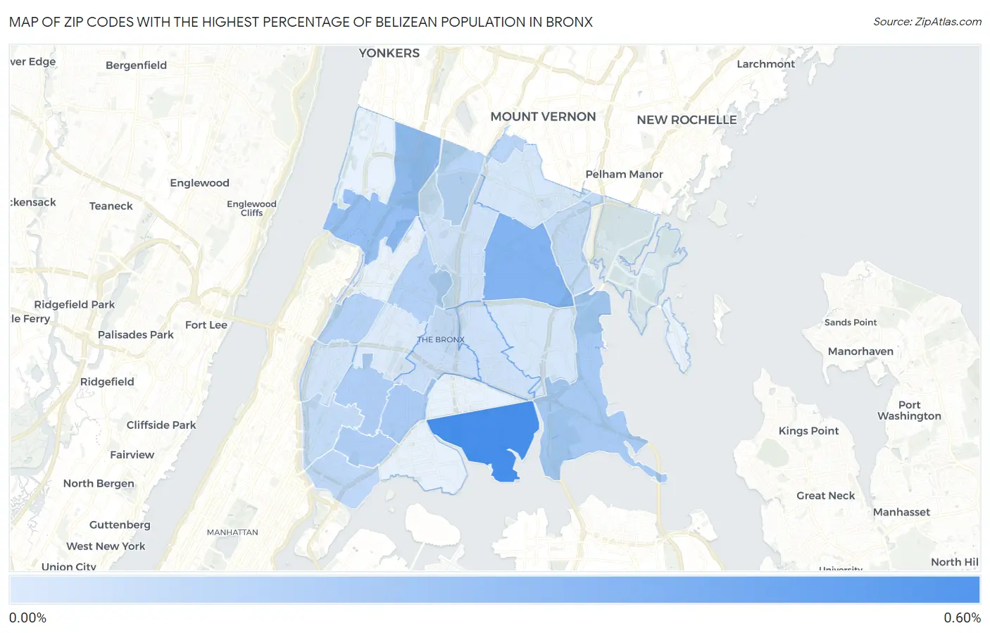 Zip Codes with the Highest Percentage of Belizean Population in Bronx Map