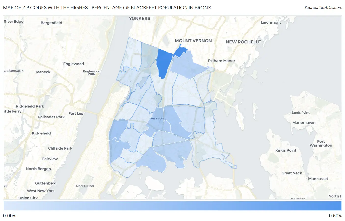 Zip Codes with the Highest Percentage of Blackfeet Population in Bronx Map