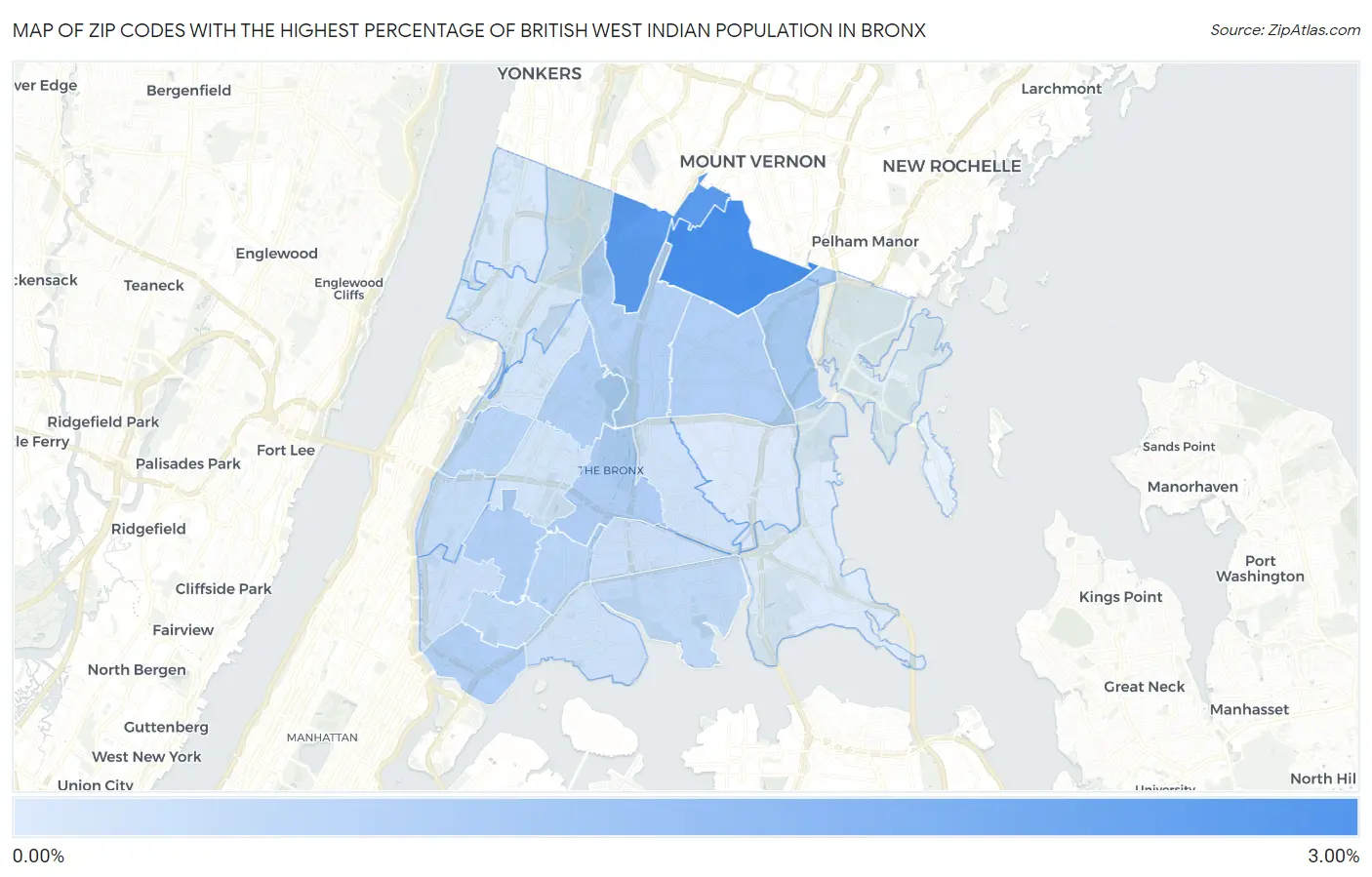 Zip Codes with the Highest Percentage of British West Indian Population in Bronx Map