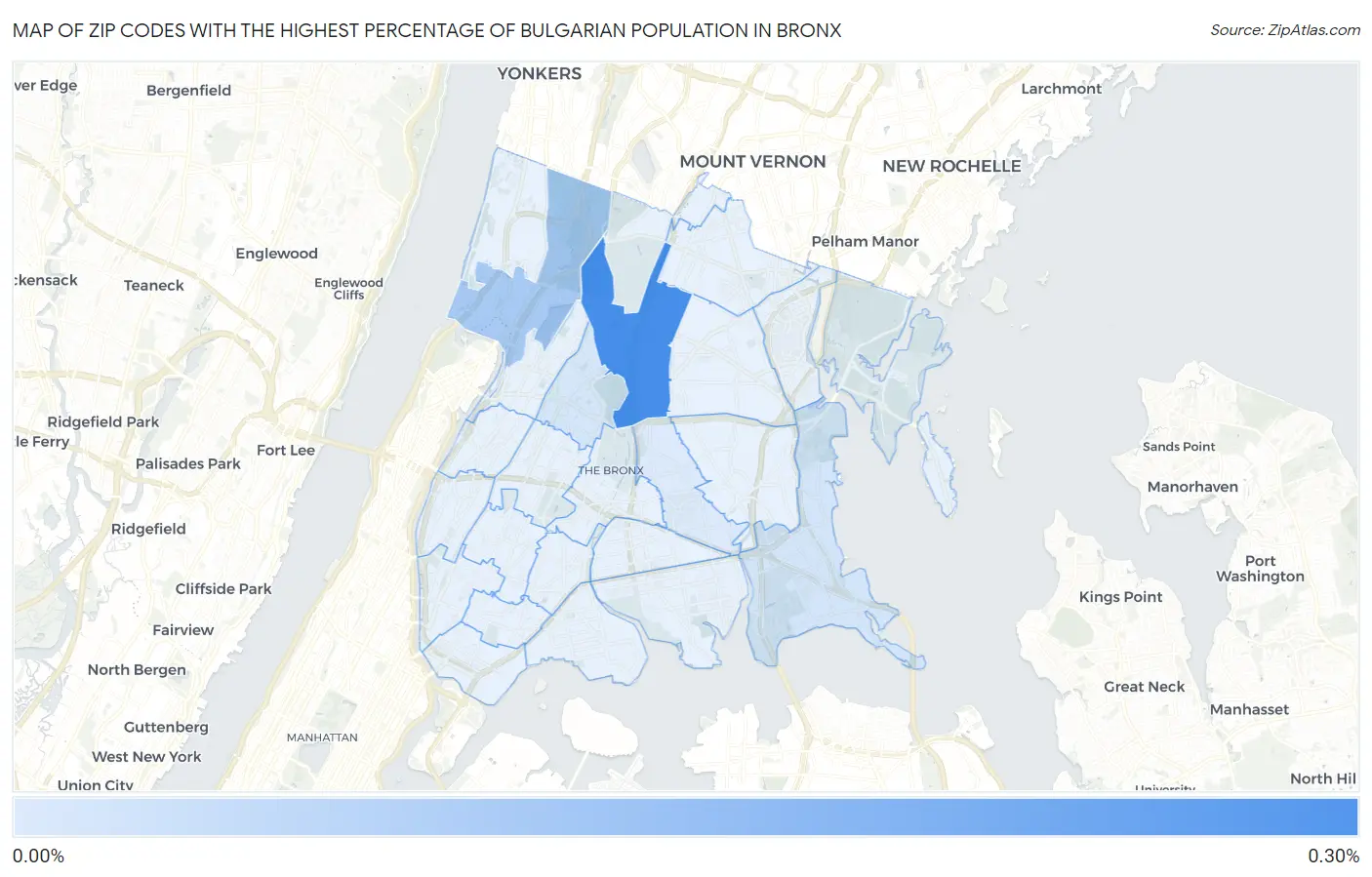 Zip Codes with the Highest Percentage of Bulgarian Population in Bronx Map