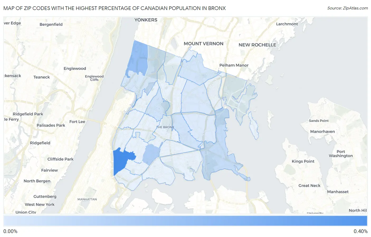 Zip Codes with the Highest Percentage of Canadian Population in Bronx Map