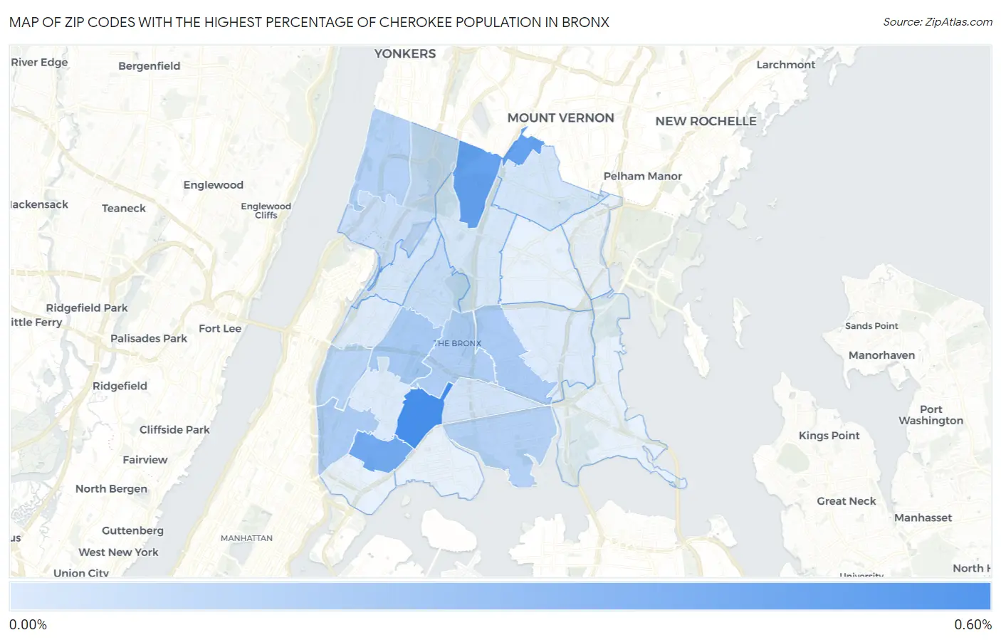 Zip Codes with the Highest Percentage of Cherokee Population in Bronx Map