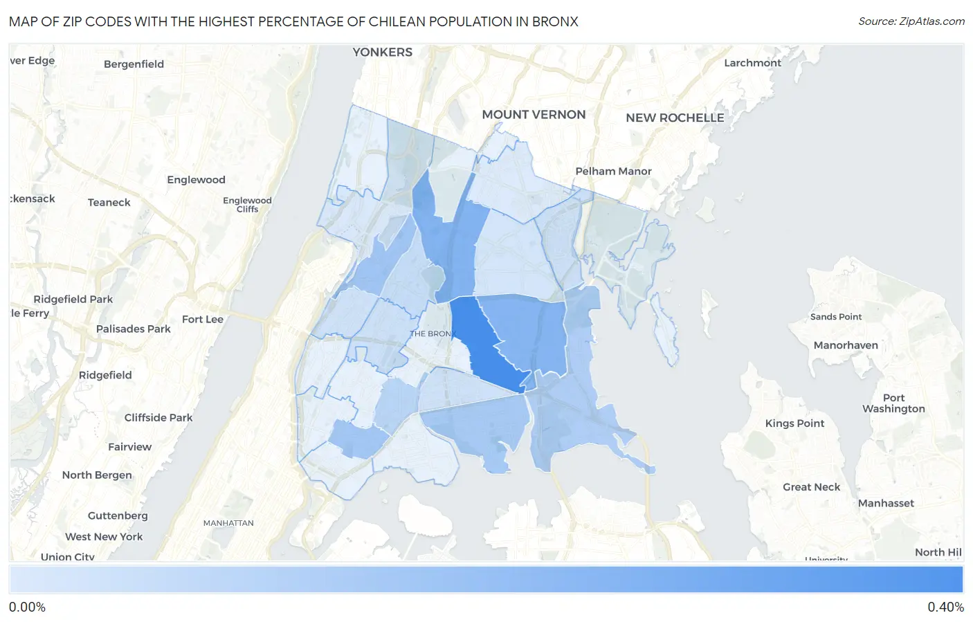 Zip Codes with the Highest Percentage of Chilean Population in Bronx Map