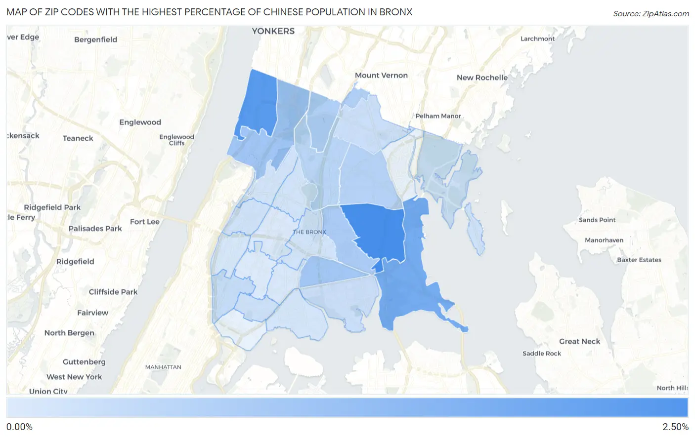 Zip Codes with the Highest Percentage of Chinese Population in Bronx Map
