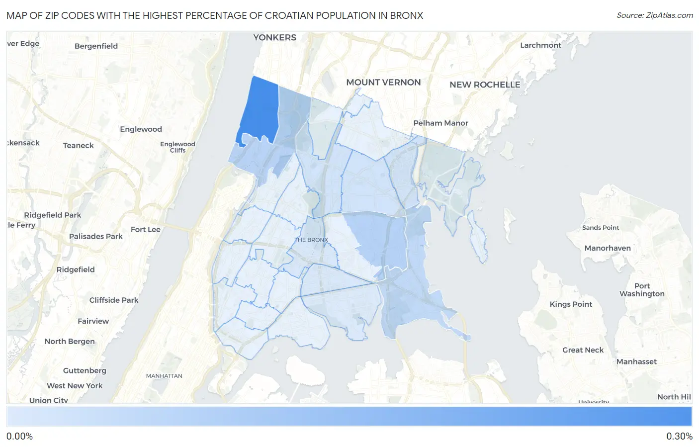 Zip Codes with the Highest Percentage of Croatian Population in Bronx Map